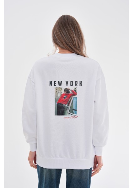 New York Sırt Baskılı Oversize Sweatshırt