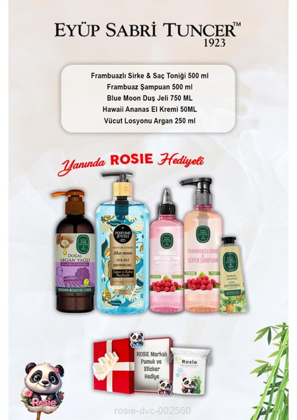 Ananas Krem, Şampuan ve Tonik Frambuazlı, Blue Moon Duş Jeli, Argan Losyon ve Rosie