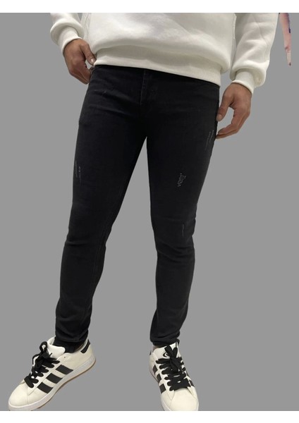 Erkek Dar Paça Tırnaklı Newone Koyu Siyah Kot Pantolon modelleri