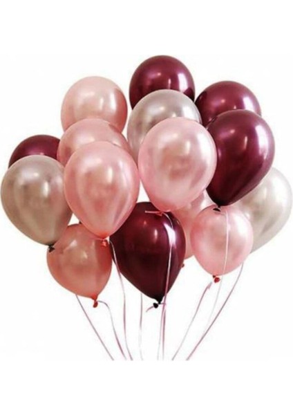 50 Adet Rose Gold- Gümüş - Bordo Metalik Balon 3'lü Renk - 12 Inç