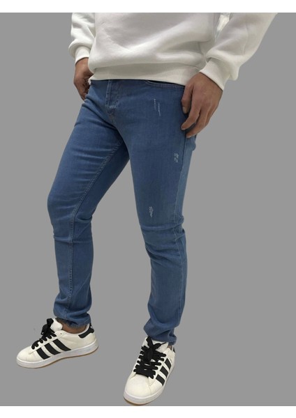 Erkek Dar Paça Tırnaklı Newone Açık Mavi Kot Pantolon