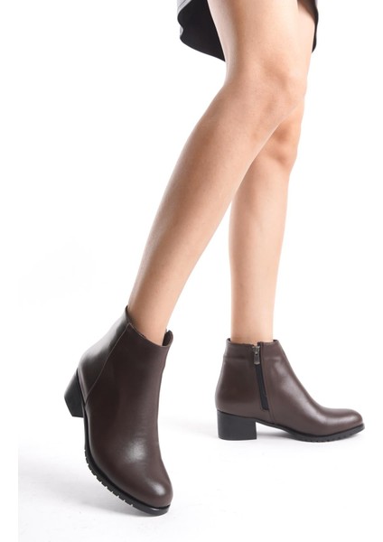 Kadın Deri Mini Bootie Rahat Taban Yuvarlak Burun Casual Kışlık Bot