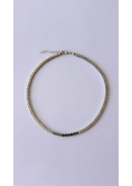 Kalp Figürlü Doğal Hematit Taşı Şık Tasarım Choker Kolye