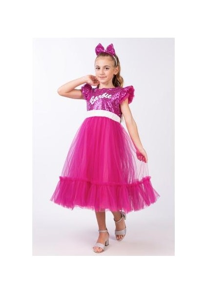Kız Çocuk Pullu Barbie Abiye Elbise