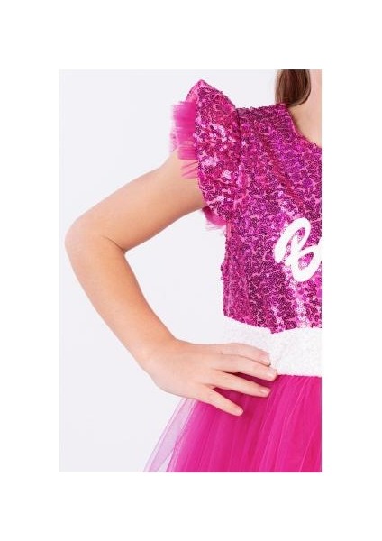 Kız Çocuk Pullu Barbie Abiye Elbise