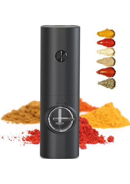 Kaba Baharat Öğütücü LED Işık Tasarımı Siyah Pille Çalışan Tuz Öğütücü Tek Elle Çalıştırma