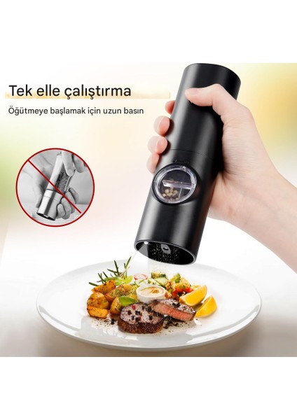 Kaba Baharat Öğütücü LED Işık Tasarımı Siyah Pille Çalışan Tuz Öğütücü Tek Elle Çalıştırma fiyatları