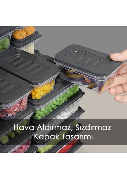 13'lü Buzdolabı Düzenleyici Organizer Set Mikrodalga Difriz Kabı - 1X2400ML 4X600ML 8X240ML Antrasit
