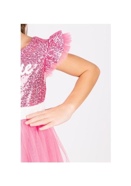 Kız Çocuk Pullu Barbie Abiye Elbise