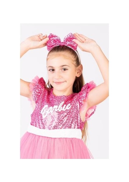 Kız Çocuk Pullu Barbie Abiye Elbise