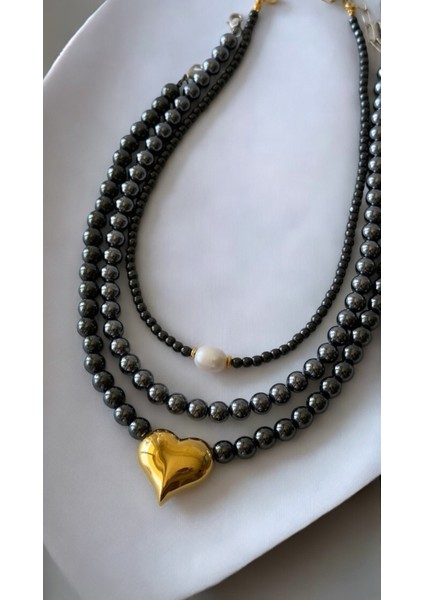 Sertifikalı Hematit Doğal Taş Altın Kaplama Kalp Figürlü Tasarım Kolye fiyatları