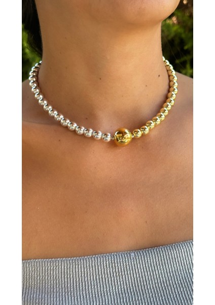 Doğal Hematit Taşı Altın ve Gümüş Renk Şık Tasarım Choker Kolye