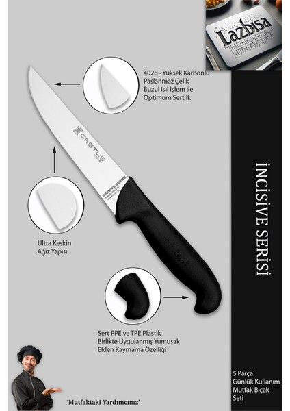 Incisive Serisi Mutfak Bıçak Seti Et Ekmek Sebze Bıçağı 5 Li Set Günlük Kullanım