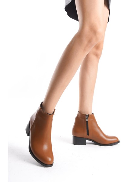 Kadın Deri Kısa Topuklu Bot Fermuarlı Şık Casual Tam Kalıp Bootie fiyatları