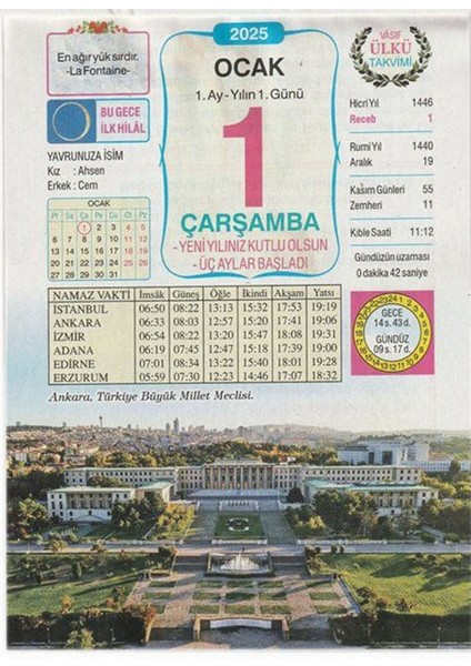 2025 Ülkü Duvar Takvimi (Sevimli Hayvanlar Resimli Iki Yönlü Arka Karton)