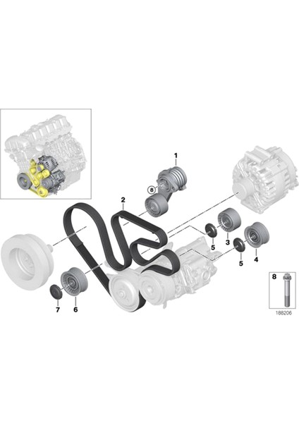 11287628279 11287586901 Bmw 7 Serisi F01 740I 3.0L L6 2011-2012 Için Motor Kayışı (Yurt Dışından)
