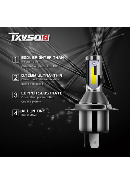 Txvso8 H4 Led Far Ampulleri 26000Lm Set Başına 6000K Beyaz Yüksek Ve Düşük Far Hi/Lo Tak Ve Çalıştır Motosiklet Araba Kamyonet (Yurt Dışından)