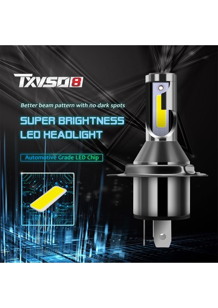 Txvso8 H4 Led Far Ampulleri 26000Lm Set Başına 6000K Beyaz Yüksek Ve Düşük Far Hi/Lo Tak Ve Çalıştır Motosiklet Araba Kamyonet (Yurt Dışından)