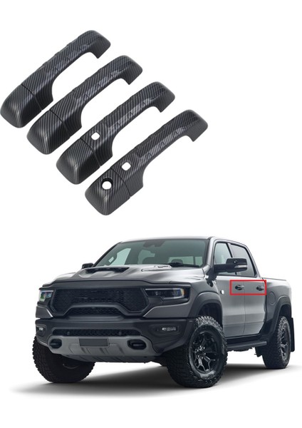 Dodge Ram Trx 1500 2023 2024 Araba Dış Kapı Kolu Kapağı Kapağı Akıllı Anahtar Deliği Trim Aksesuarları Abs Karbon Fiber (Yurt Dışından)