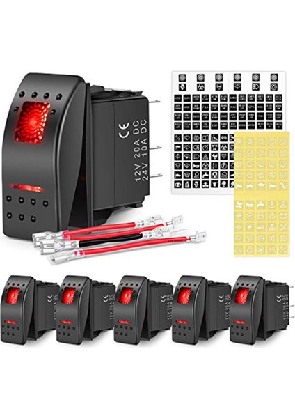 5-Pin Spst Salıncak Anahtarı, 20A/12V 10A/24V Geçiş Anahtarı, Yat Anahtarı 5P Kamyonlar, Tekneler, Arabalar Ve Motosikletler Için, 6 Adet (Yurt Dışından)