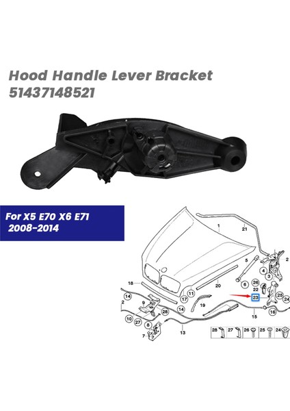Araba Kaput Kolu Kolu Braketi 51437148521 Bmw X5 E70 X6 E71 2008-2014 5143-7148521 (Yurt Dışından)