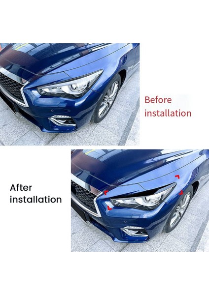 Araba Parlak Siyah Ön Far Kapağı Garnitür Şerit Kaş Kapağı Trim Etiket Infiniti Q50 2014-2023 (Yurt Dışından)