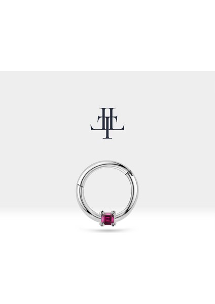 Prenses Yakutlu Halka Piercing, 10-12 mm , 1.2 Mm, 14K Sarı-Beyaz-Kırmızı Altın | LC00034R