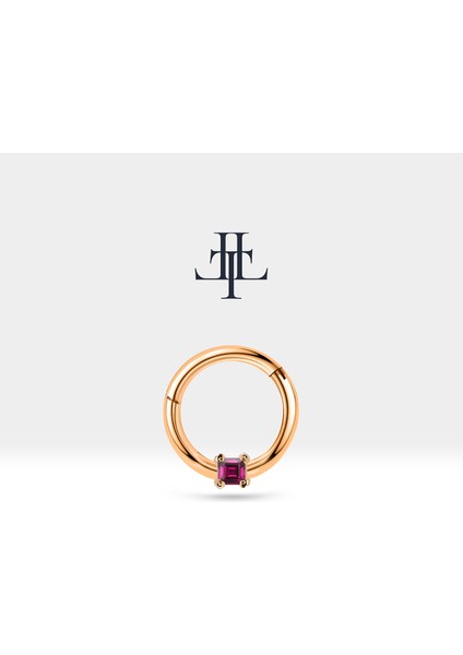 Prenses Yakutlu Halka Piercing, 10-12 mm , 1.2 Mm, 14K Sarı-Beyaz-Kırmızı Altın | LC00034R