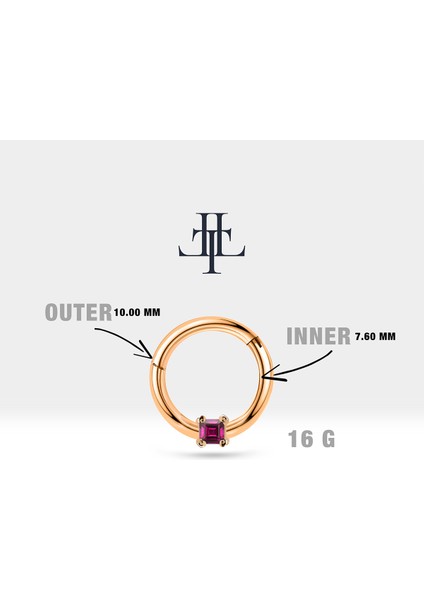 Prenses Yakutlu Halka Piercing, 10-12 mm , 1.2 Mm, 14K Sarı-Beyaz-Kırmızı Altın | LC00034R