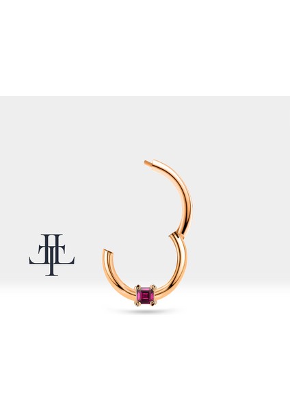 Prenses Yakutlu Halka Piercing, 10-12 mm , 1.2 Mm, 14K Sarı-Beyaz-Kırmızı Altın | LC00034R