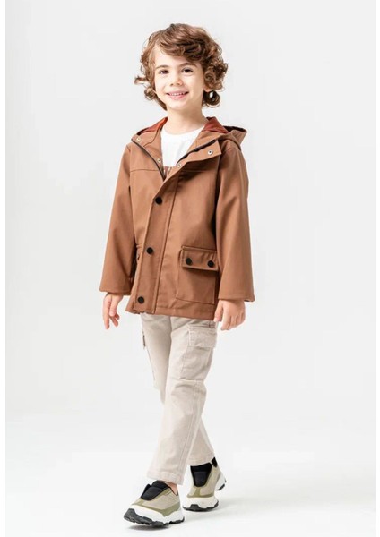 Cepli Deri Montlu Erkek Çocuk Kapüşonlu 3 lü takım - Kahverengi