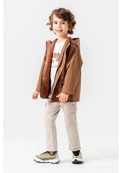 Cepli Deri Montlu Erkek Çocuk Kapüşonlu 3 lü takım - Kahverengi fırsatları