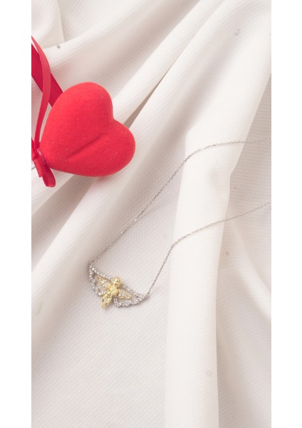 Işıklı Kutuda 925 Ayar Gümüş Zirkon Taşlı Çift Renk Kaplama Melek Kolye modelleri