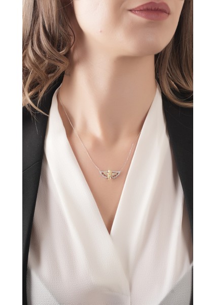 Işıklı Kutuda 925 Ayar Gümüş Zirkon Taşlı Çift Renk Kaplama Melek Kolye fırsatları