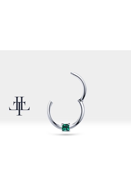 Prenses Zümrütlü Halka Piercing, 10-12 mm , 1.2 Mm, 14K Sarı-Beyaz-Kırmızı Altın | LC00034E