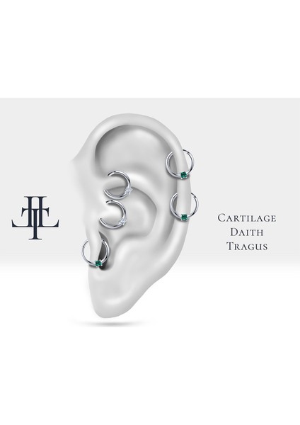 Prenses Zümrütlü Halka Piercing, 10-12 mm , 1.2 Mm, 14K Sarı-Beyaz-Kırmızı Altın | LC00034E