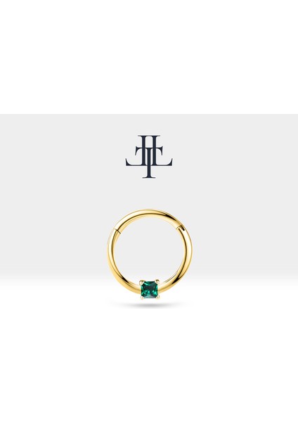 Prenses Zümrütlü Halka Piercing, 10-12 mm , 1.2 Mm, 14K Sarı-Beyaz-Kırmızı Altın | LC00034E