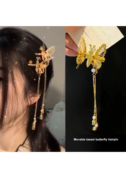 Kelebek Yan Klip Metal Kore Zarif Saç Aksesuarları Püskül Firkete 3D Moda Kelebek Firkete Taklidi Headdress (Yurt Dışından)