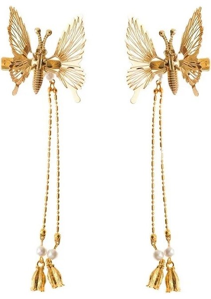 Kelebek Yan Klip Metal Kore Zarif Saç Aksesuarları Püskül Firkete 3D Moda Kelebek Firkete Taklidi Headdress (Yurt Dışından) fiyatları