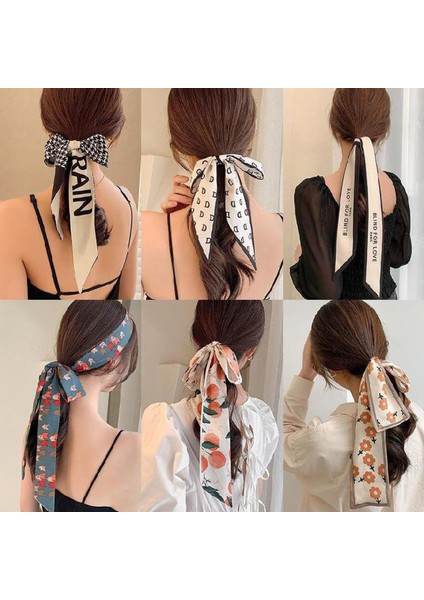 Kadın Yay Saç Saten Kurdele Bantları Moda Saç Ipek Eşarp Vintage Uzun Saç Bağları Kızlar At Kuyruğu Kafa Bandı Saç Süsü (Yurt Dışından)