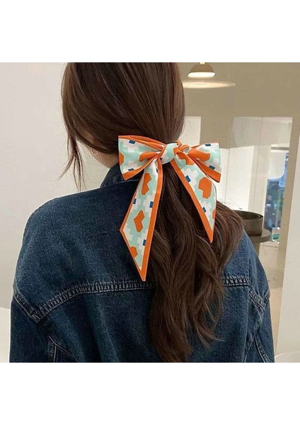 Kadın Yay Saç Saten Kurdele Bantları Moda Saç Ipek Eşarp Vintage Uzun Saç Bağları Kızlar At Kuyruğu Kafa Bandı Saç Süsü (Yurt Dışından) fırsatları