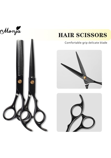 Monja Profesyonel Kuaförlük Kesme Inceltme Siyah Paslanmaz Çelik Berber Saç Düz Kesim Diş Kesme Makinesi Dıy Salon Saç Şekillendirici Araçları (Yurt Dışından) fırsatları