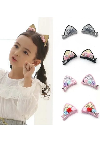 Adet Sevimli Kedi Kulak Saç Klipleri Kızlar Için Glitter Gökkuşağı Keçe Kumaş Çiçek Tokalar Tokalarım Çocuklar Şapkalar Bebek Saç Aksesuarları (Yurt Dışından)