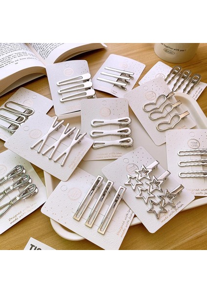 Adet Gümüş Metal Kaymaz Mat Siyah Alaşımlı Saç Tokası Büyük Geometrik Katı Saç Tokası Kadın Makyaj Saç Tokası Barrettte (Yurt Dışından)