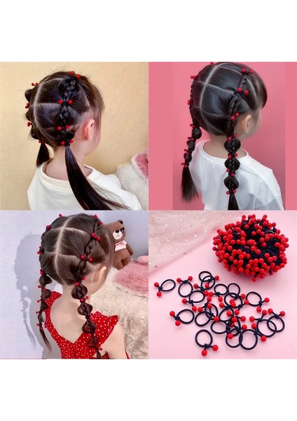 10 Adet/takım Çocuk Elastik Kauçuk Saç Bantları Kızlar Için Kırmızı Fasulye At Kuyruğu Sahipleri Saç Halat Bağları Saç Aksesuarları (Yurt Dışından)