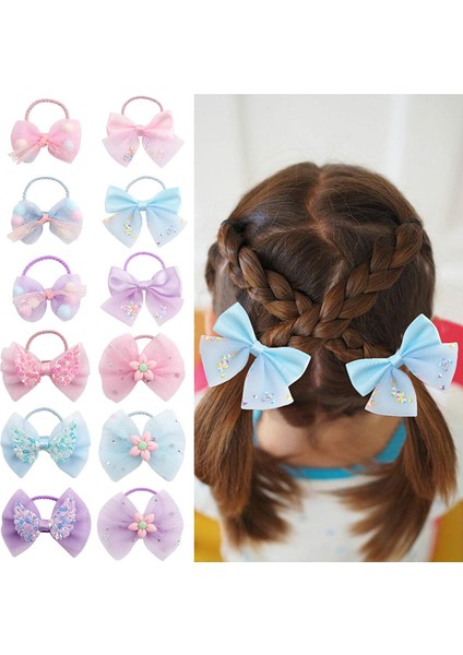 Kızlar Için 2x Yaylar Saç Kravatlar Elastik Çocuklar Saç Bantları Sahipleri Parlaklık Şapkalar (Yurt Dışından)