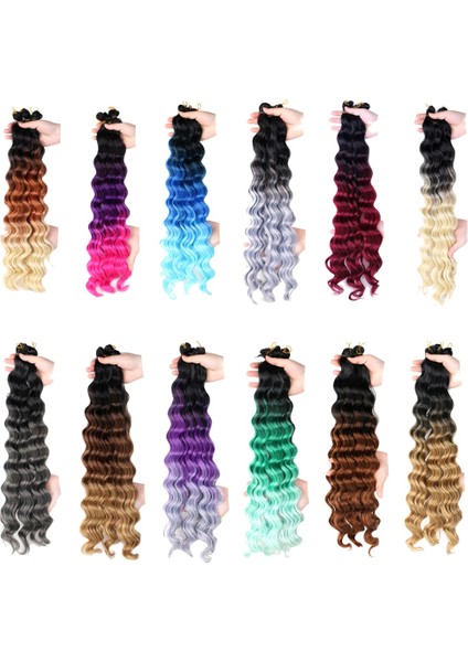Tam Yıldız Sentetik Saç Ombre Derin Dalga Toplu Tığ Örgüler Siyah Kahverengi Pembe Gri Yeşil Mor Mavi Renk Büküm Örgü Saç (Yurt Dışından) modelleri