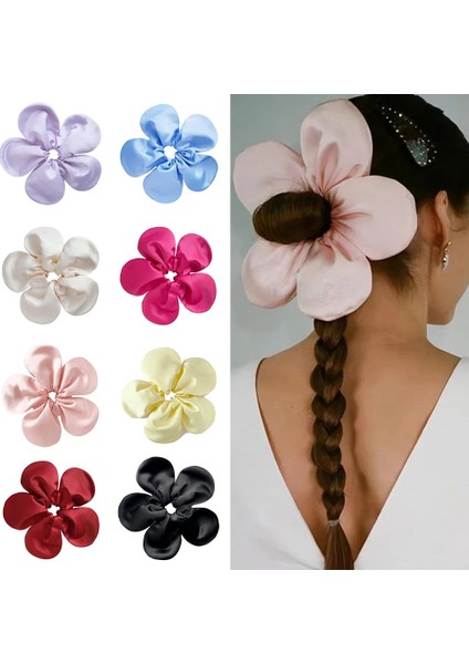 Çiçek Scrunchies At Kuyruğu Tutucu Saç Halat Büyük Boy Kalın Elastik Kabarık Saç Bağları Büyük Çiçek Şekli Saten Scrunchies El Yapımı (Yurt Dışından)