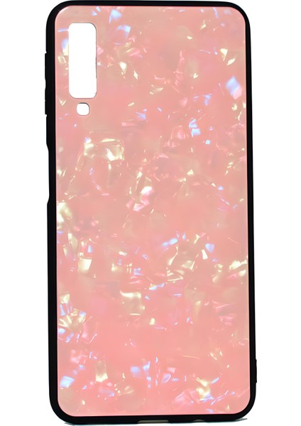 Galaxy A7 2018 Kılıf Mermer Desenli Marbel Temperli Cam Silikon Kılıf