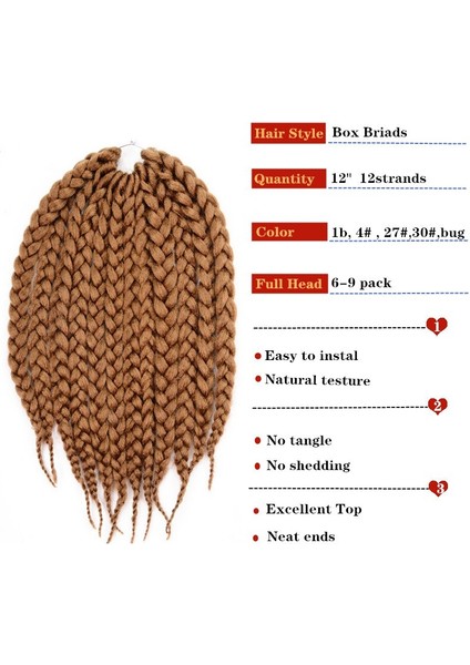 Tam Yıldız Kutu Örgüler Sentetik Saç 12 (Yurt Dışından) indirimleri